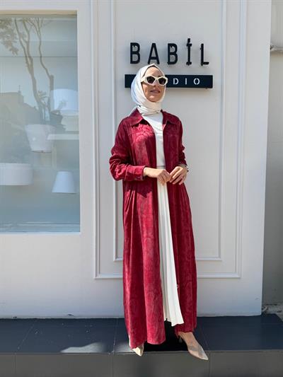 7107 Desenli Fermuarlı Cupra Kadın Kap Bordo