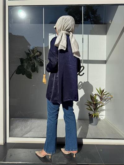 7122 Dikiş Detaylı Kadın Gömlek Lacivert