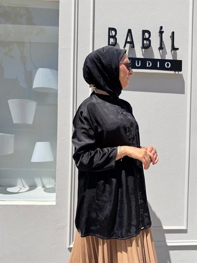 7122 Dikiş Detaylı Kadın Gömlek Siyah