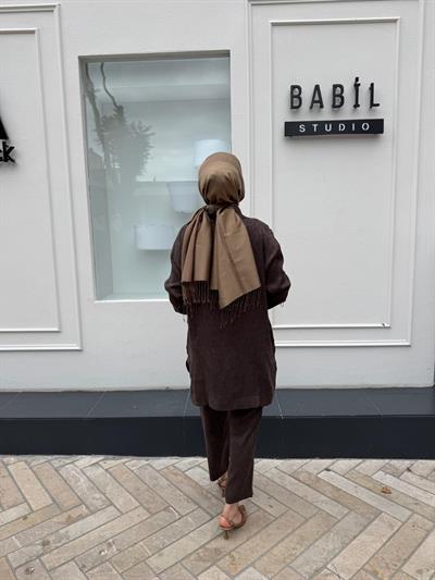 7135 Kol Detaylı  Kadın Takım Kahve