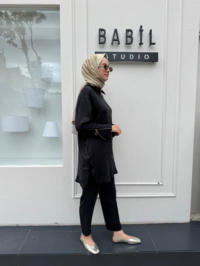 7135 Kol Detaylı  Kadın Takım Siyah