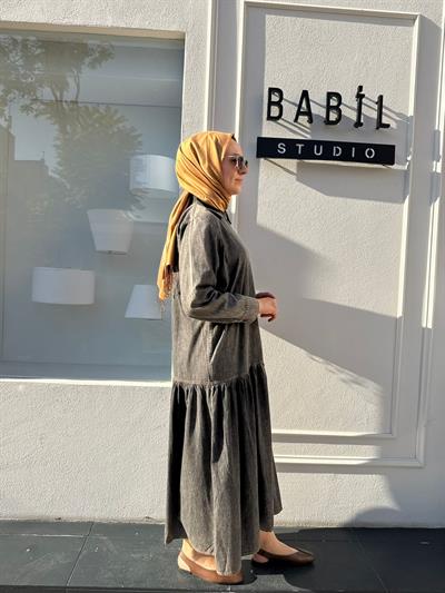 7162 Fermuarlı Kot Görünümlü Kadın Elbise Siyah