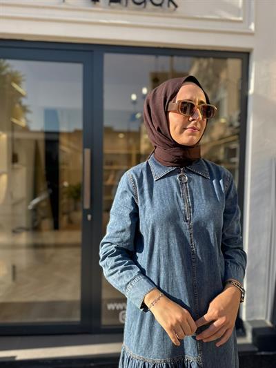 7162 Fermuarlı Kot Görünümlü Kadın Elbise Lacivert