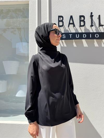 90210 Yaka Detaylı Kadın Bluz Siyah