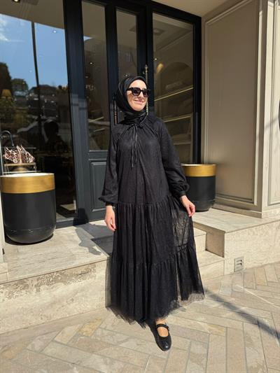 905007 Dantelli Kadın Elbise Siyah