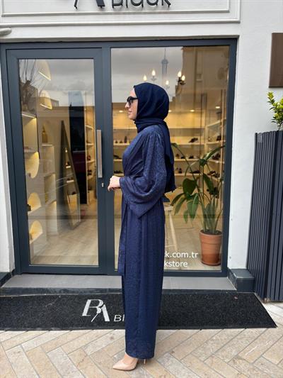 91043 Kendinden Desenli Kadın Tulum Mavi
