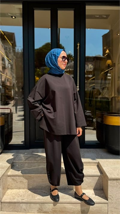 ALL-3004 Bisiklet Yaka Kadın Takım Siyah