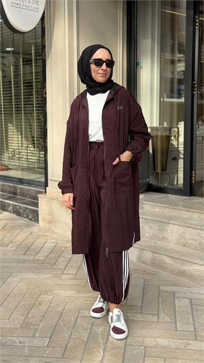 ALL-7013 Kapüşonlu Kadın Kap Bordo