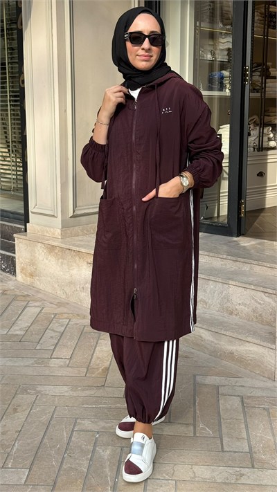 ALL-7013 Kapüşonlu Kadın Kap Bordo