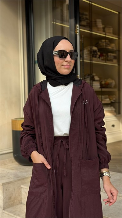 ALL-7013 Kapüşonlu Kadın Kap Bordo