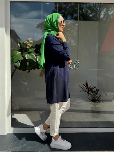 Altı Şifon Kadın Triko Tunik Lacivert