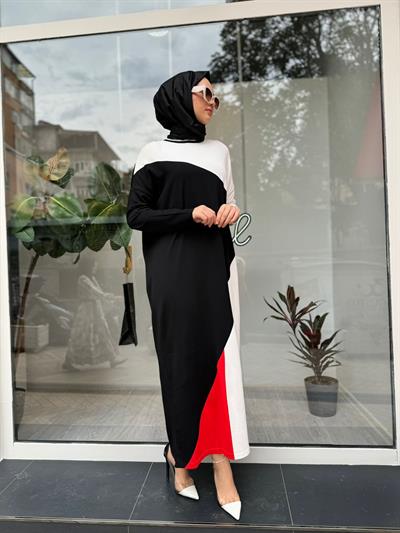 Asimetrik Desen Triko Kadın Elbise Siyah