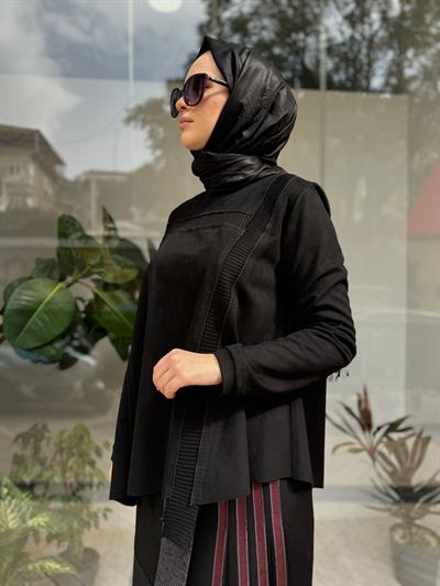 Asimetrik Nubuk Kadın Tunik Siyah