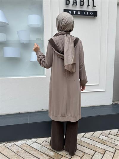 Bambu Kapüşonlu Kadın Kap Vizon