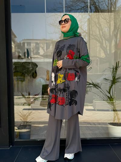 Basic Baskılı Tasarım Kadın Tunik Gri
