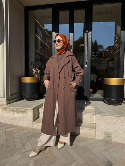 BBL07 Düğmeli Kadın Trençkot Acı Kahve