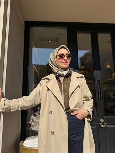 BBL07 Düğmeli Kadın Trençkot Bej