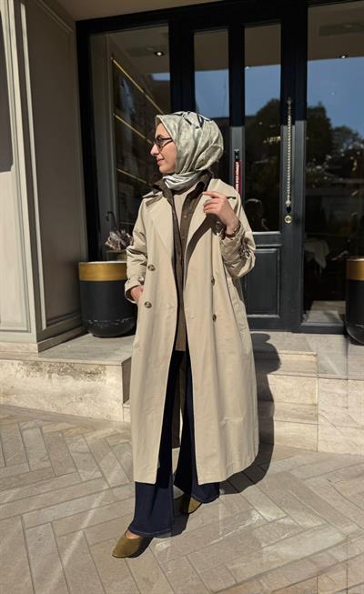 BBL07 Düğmeli Kadın Trençkot Bej