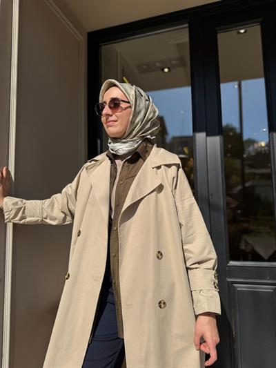 BBL07 Düğmeli Kadın Trençkot Bej