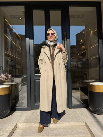 BBL07 Düğmeli Kadın Trençkot Bej