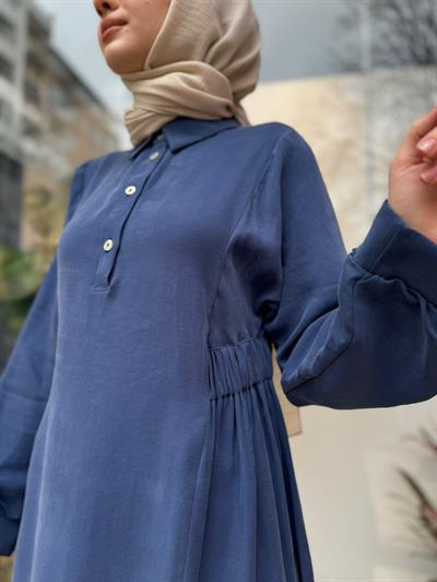 Beli Sıkmalı Kadın Elbise Indigo