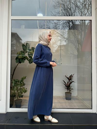 Beli Sıkmalı Kadın Elbise Indigo