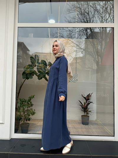 Beli Sıkmalı Kadın Elbise Indigo