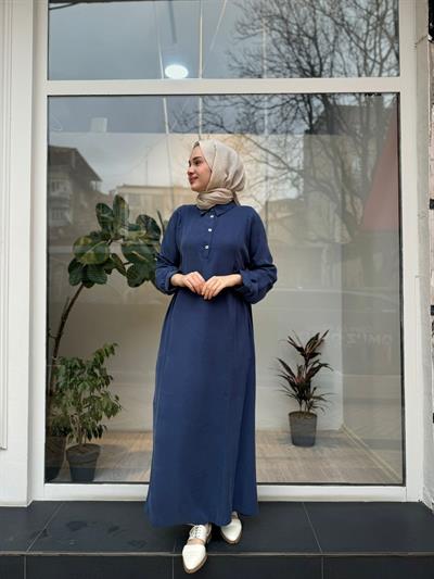 Beli Sıkmalı Kadın Elbise Indigo