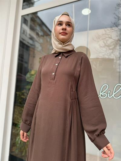 Beli Sıkmalı Kadın Elbise Kahve