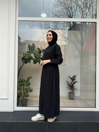 Beli Sıkmalı Kadın Elbise Siyah