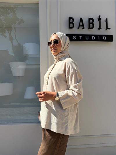 Boncuk İşlemeli Kadın Tunik Bej