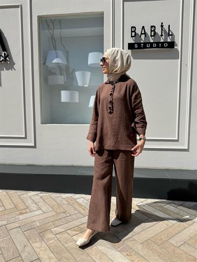 Boncuk İşlemeli Kadın Tunik Kahve