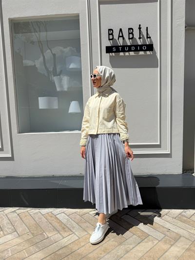 Brandi Kadın Beli Lastikli Pliseli Etek Gri