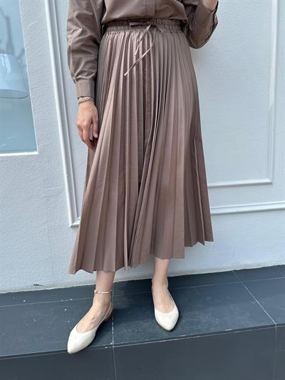 Brandi Kadın Beli Lastikli Pliseli Etek Kahve
