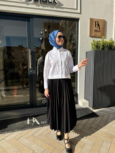 Brandi Kadın Beli Lastikli Pliseli Etek Siyah