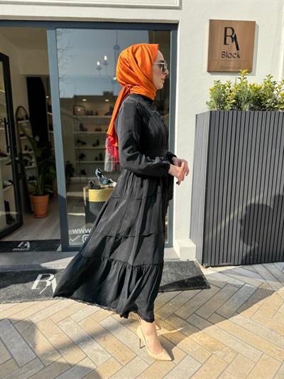 Brit Düğmeli Parçalı Kadın Elbise Siyah