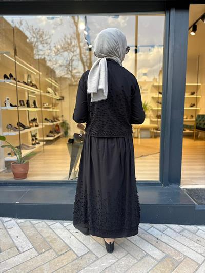 Brode Detaylı Melissa Kadın Etekli Takım Siyah