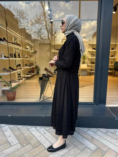 Brode Detaylı Melissa Kadın Etekli Takım Siyah