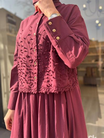 Brode Detaylı Melissa Kadın Etekli Takım Bordo
