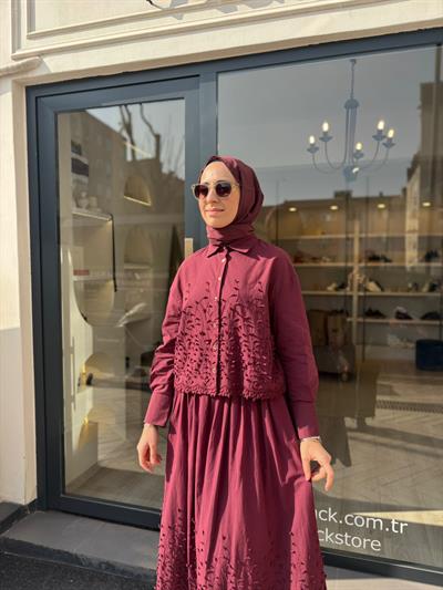 Brode Detaylı Melissa Kadın Etekli Takım Bordo