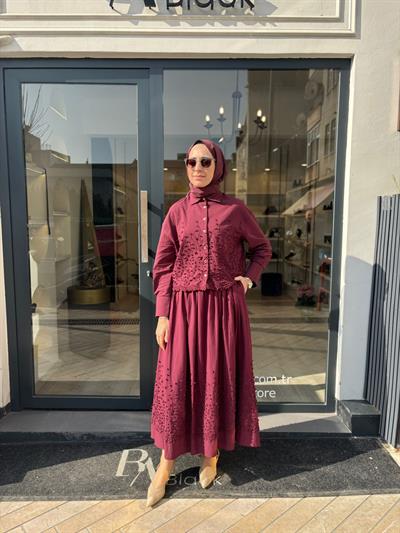 Brode Detaylı Melissa Kadın Etekli Takım Bordo