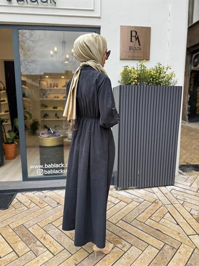 Çapraz Bağlamalı Beli Büzgülü Kadın Elbise Siyah