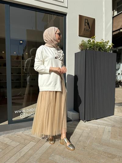 Çiçek Fermuar Detaylı Garde Kadın Sweat Ekru