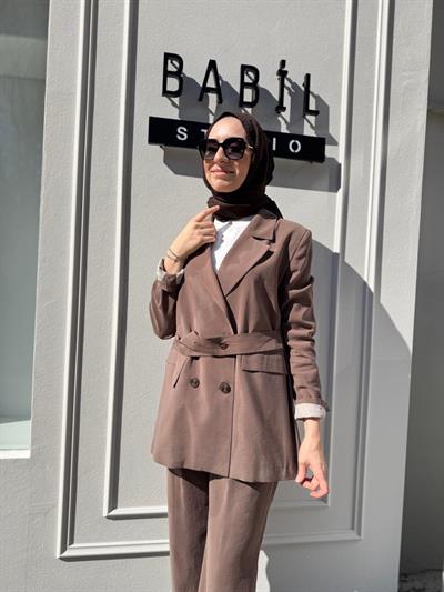 Çİft Düğmeli Blazer Kadın Ceket Kahve