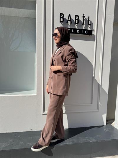 Çİft Düğmeli Blazer Kadın Ceket Kahve