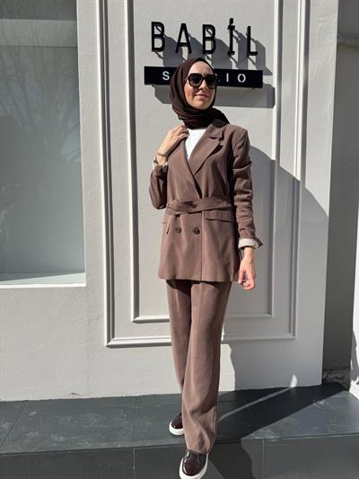 Çİft Düğmeli Blazer Kadın Ceket Kahve