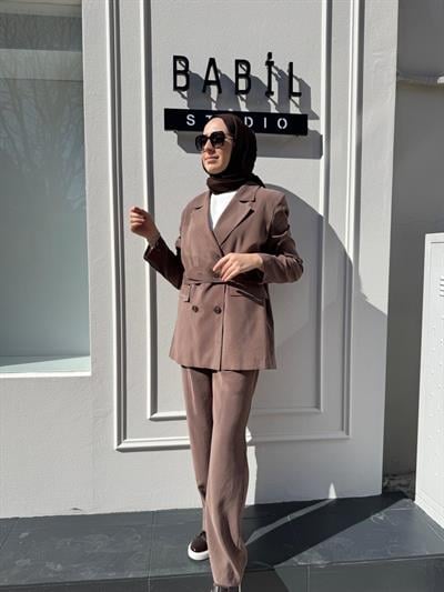 Çİft Düğmeli Blazer Kadın Ceket Kahve