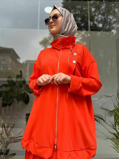 Çift Fermuarlı Kadın Gömlek Oranj