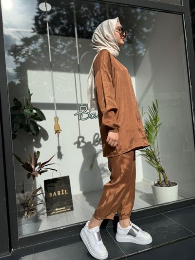 Cupra Kumaş Pantolonlu Kadın Takım Camel