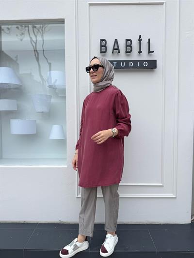 Uzun Düz Kadın Tunik Gül Kurusu